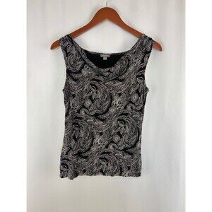 Ann Taylor Size S Cowl Neck Paisley Blouse Floral Work Black White Sleeveless